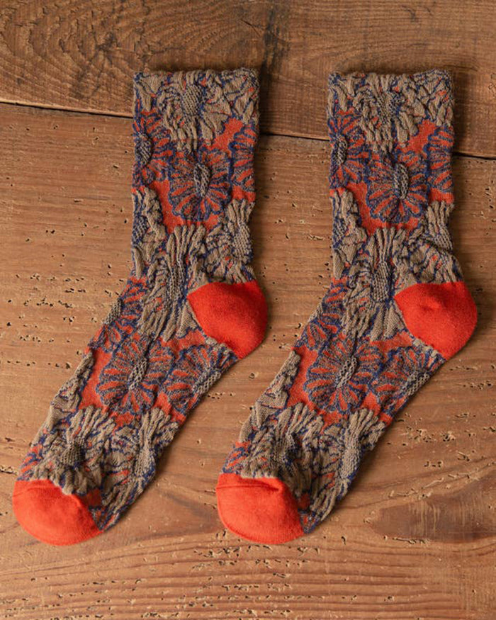 Tourtiwi, Embossed Sunflower, Crew Socks