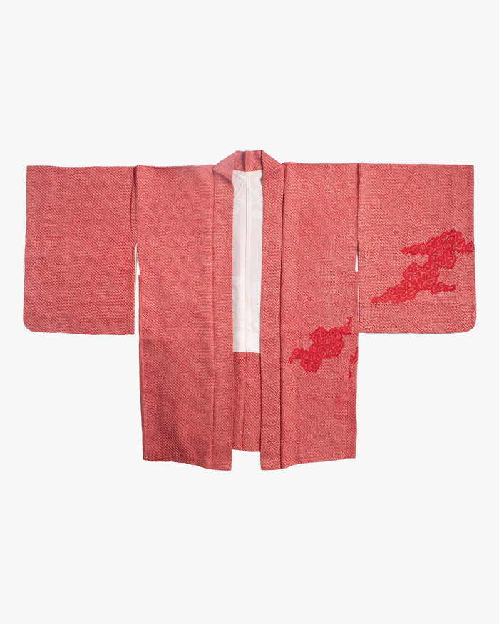 Vintage Haori Jacket, Full Shibori, Red with Pattern