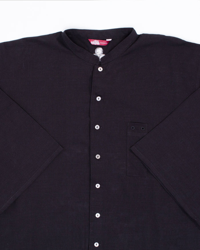 Wa-Modern, Long Sleeve Button Up Tunic, Embroidered, Black