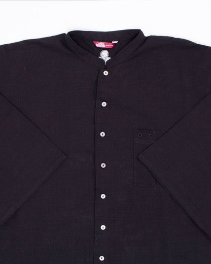 Wa-Modern, Long Sleeve Button Up Tunic, Embroidered, Black