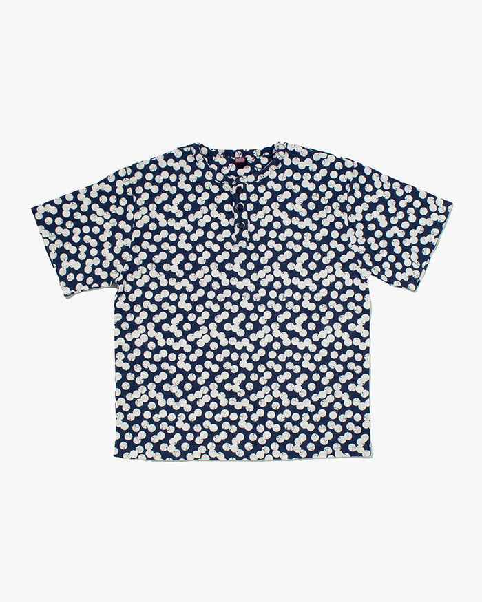 Wa-Modern, Short Sleeve Button Up Tunic, Blue