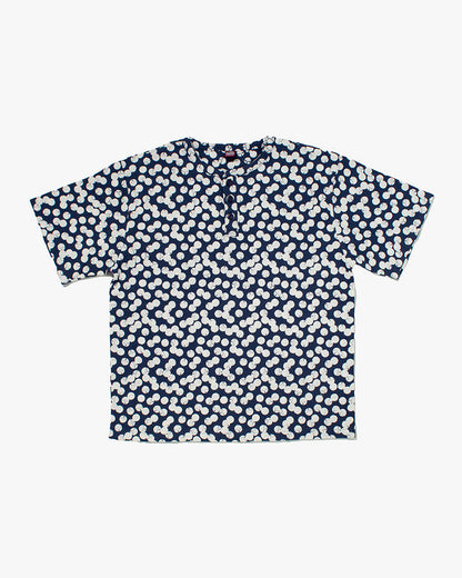 Wa-Modern, Short Sleeve Button Up Tunic, Blue