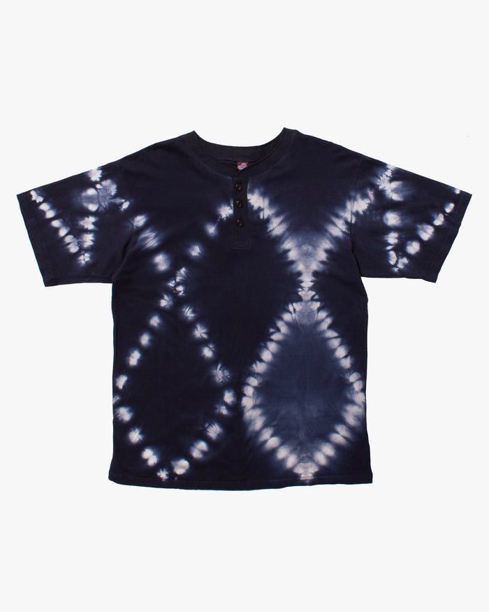 Wa-Modern, Short Sleeve Button Up Tunic, Navy Shibori Tye Dye