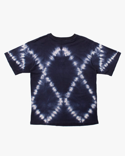 Wa-Modern, Short Sleeve Button Up Tunic, Navy Shibori Tye Dye