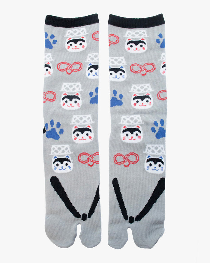 Wa Modern, Tabi Socks, Gray Flip Flop with Cat