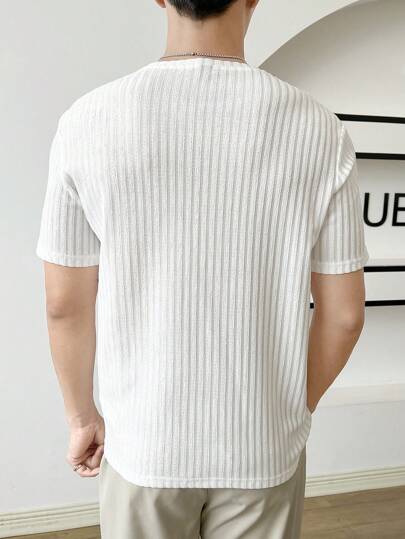 WHITE MEN SOLID RIBBED KNIT TEE