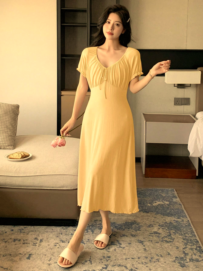 WOMEN'S FRENCH-STYLE DRAWSTRING LONG DRESS
