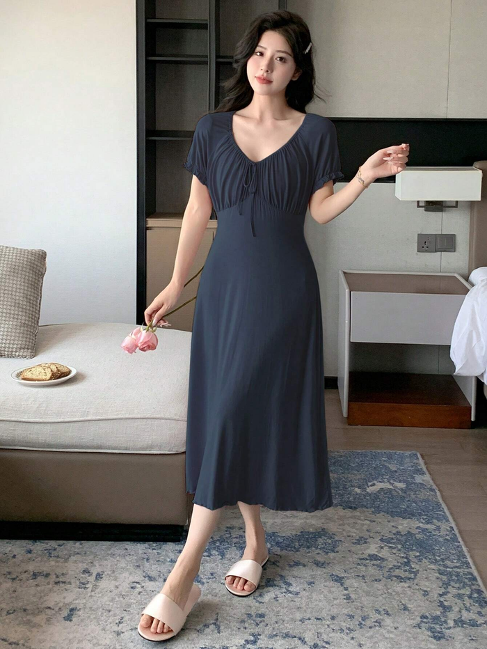 WOMEN'S FRENCH-STYLE DRAWSTRING LONG DRESS