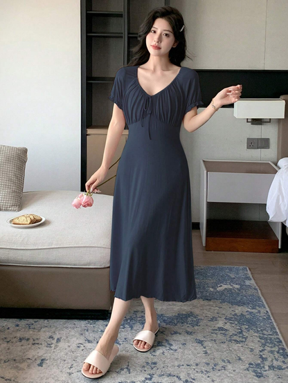 WOMEN'S FRENCH-STYLE DRAWSTRING LONG DRESS