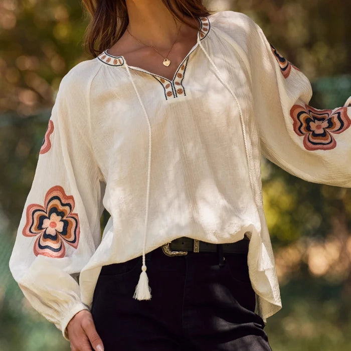 Women's L/S Loose Fit Blouse in White (Available in Regular & Plus Sizes)