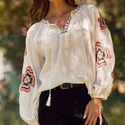 Women's L/S Loose Fit Blouse in White (Available in Regular & Plus Sizes)
