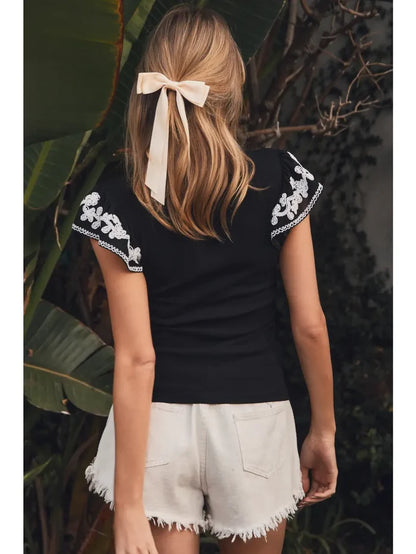 Women's Square Neckline Ribbed Knit Top in Black (Available in Regular and Plus Sizes)