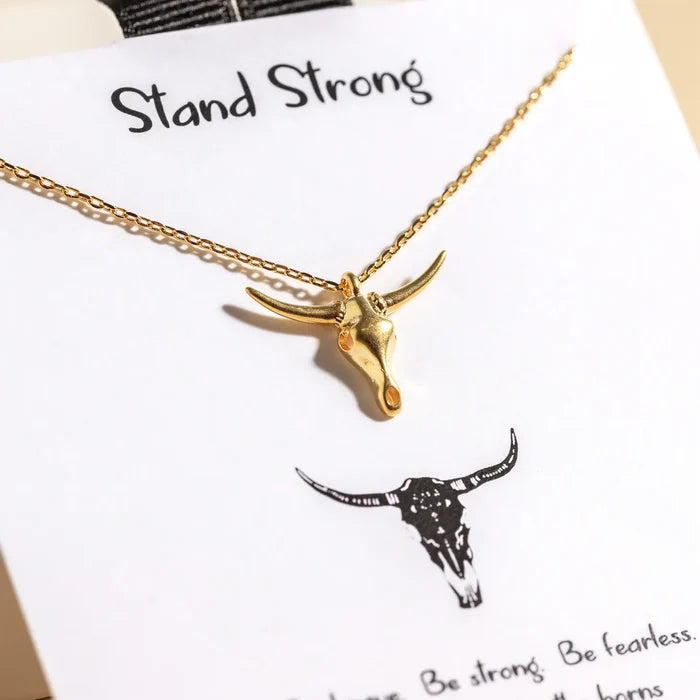 Women's Stand Strong Steer Head Gold Necklace