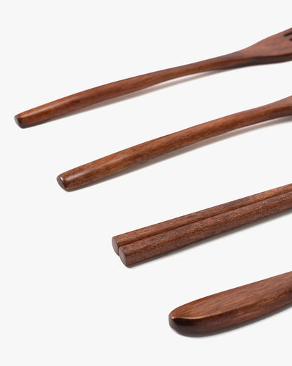 Wooden Utensils, Chopsticks, Spoon, Fork and Knife Set of 4, With Case
