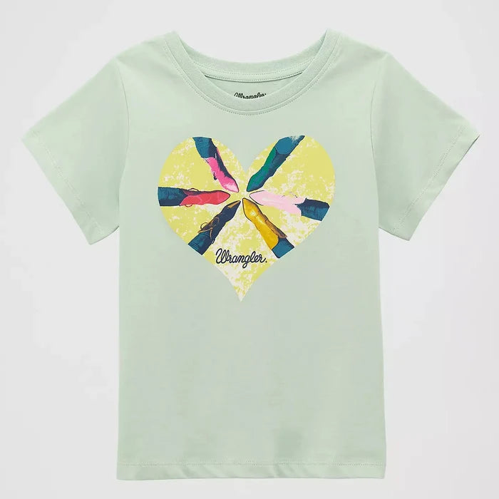 Wrangler Girl's S/S Boot Love Graphic Tee in Green