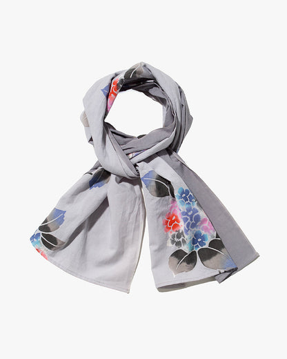 Yukata Scarf, Gray With Flowers