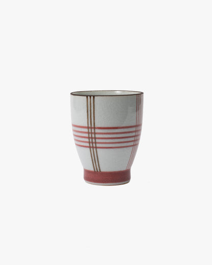 Yunomi Cup, Bisque, Plaid Red