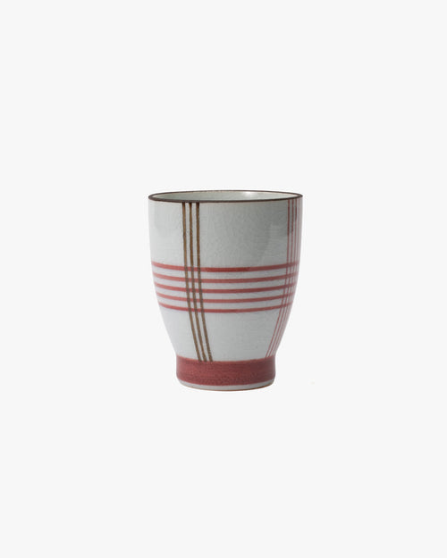 Yunomi Cup, Bisque, Plaid Red