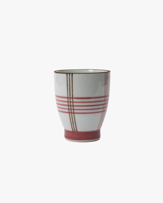 Yunomi Cup, Bisque, Plaid Red