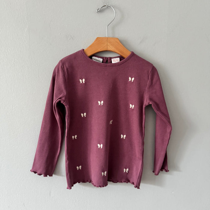 Zara / Burgundy ribbed long sleeve / 3-4Y